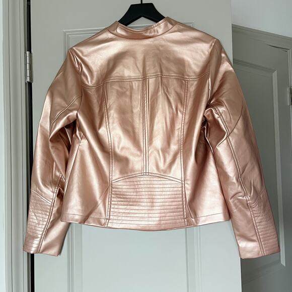 Torrid Rose Gold Jacket - Pink Metallic Zip Moto Faux Leather 0X Large Vegan - Picture 7 of 11